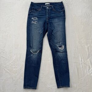 LOFT Jeans Womens 2 26 Blue Curvy Skinny Distressed Ripped Mid Rise Denim